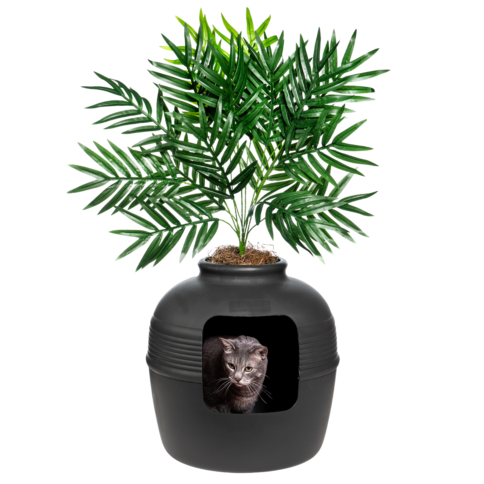 cat litter for potting plants Good Pet Stuff Hidden Cat Litter Box Enclosure with Artificial Plant, Decorative Round Planter, Vented Carbon Charcoal Filter for Odor Control,