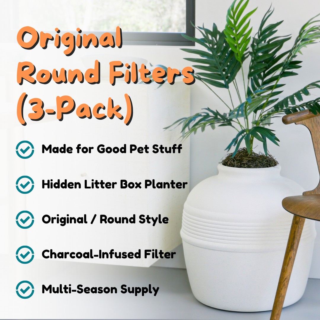 plant pot filter Good Pet Stuff Replacement Carbon Odor Control Filters for Hidden Litter Box Planter, Original Round Shape, Easy to Install, Odorless, Absorbs