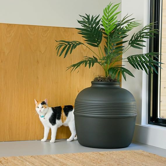 litter boxes that look like planters Good Pet Stuff Hidden Cat Litter Box Enclosure with Artificial Plant, Decorative Round Planter, Vented Carbon Charcoal Filter for Odor Control,