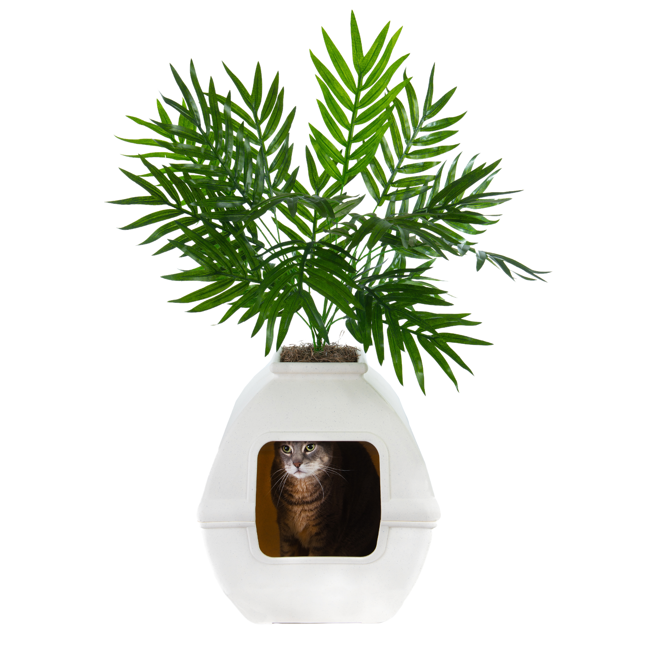best pot for cat palm Good Pet Stuff, Original Hidden Litter Box & Reusable Liner Essentials Kit, Round Enclosed Cat Planter Litter Box with Artificial Plants, Vented