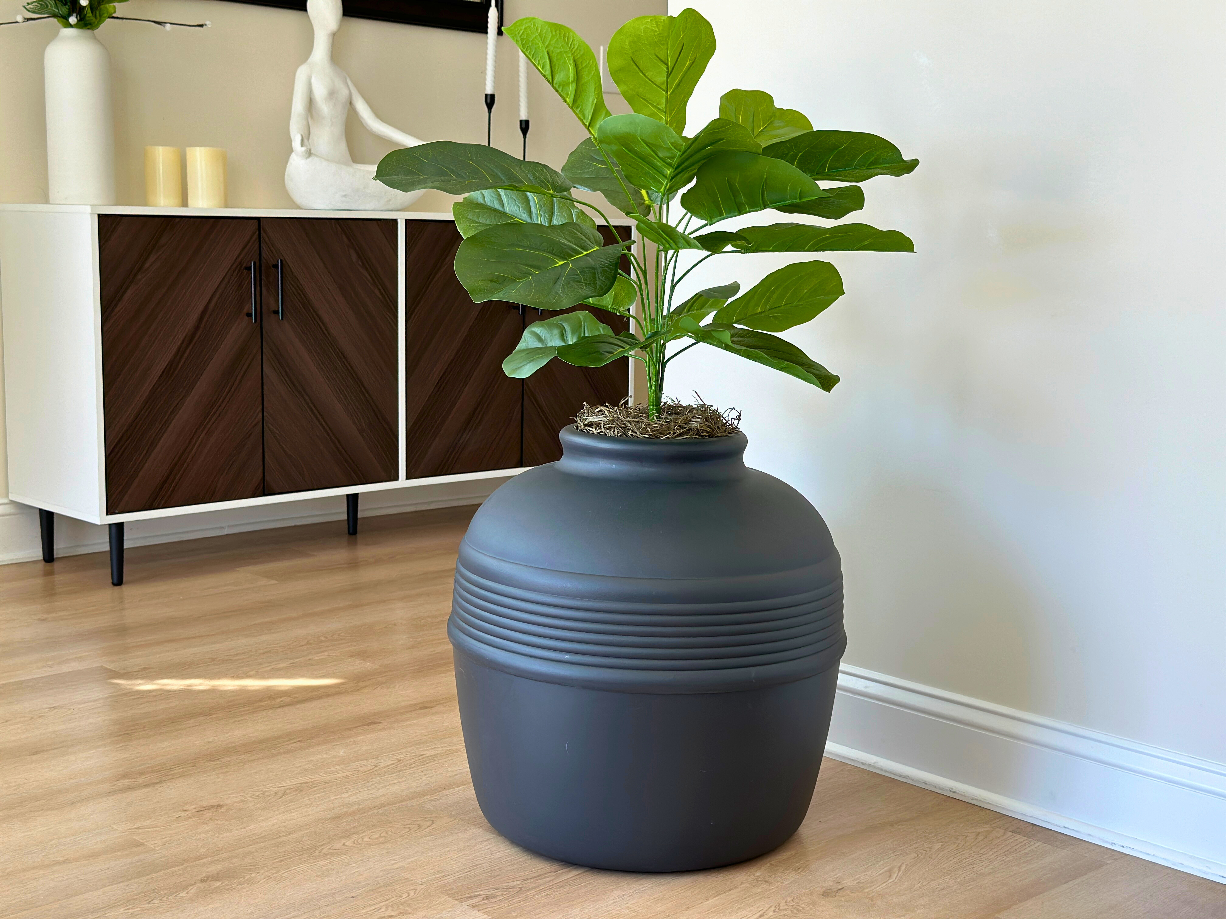 large plant pot bases Good Pet Stuff, Original Hidden Litter Box & Reusable Liner Essentials Kit, Round Enclosed Cat Planter Litter Box with Artificial Plants, Vented