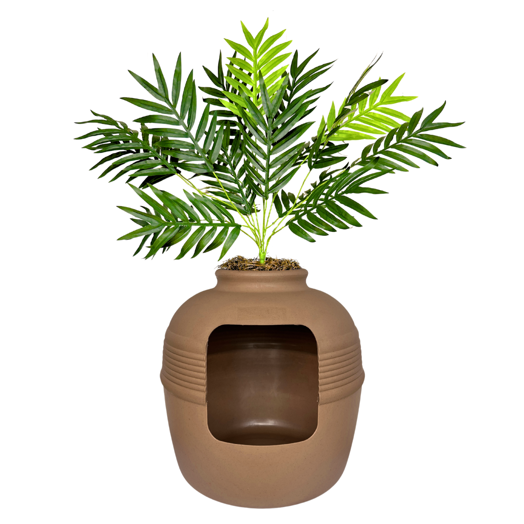 cat litter pot plant Good Pet Stuff, Original Hidden Litter Box & Reusable Liner Essentials Kit, Round Enclosed Cat Planter Litter Box with Artificial Plants, Vented