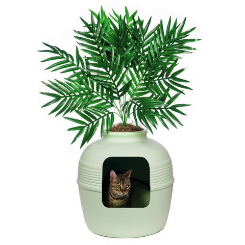 pot plant litter box Good Pet Stuff, The Original Hidden Litter Box Base Kit, Round Enclosed Cat Litter Box Planter with Artificial Plants, Vented Carbon Odor Filter