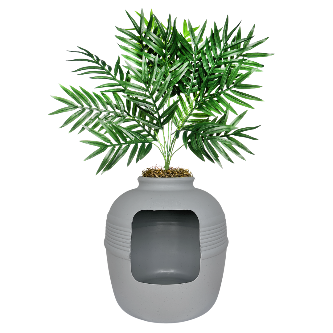 pot plant bases Good Pet Stuff, Original Hidden Litter Box & Reusable Liner Essentials Kit, Round Enclosed Cat Planter Litter Box with Artificial Plants, Vented
